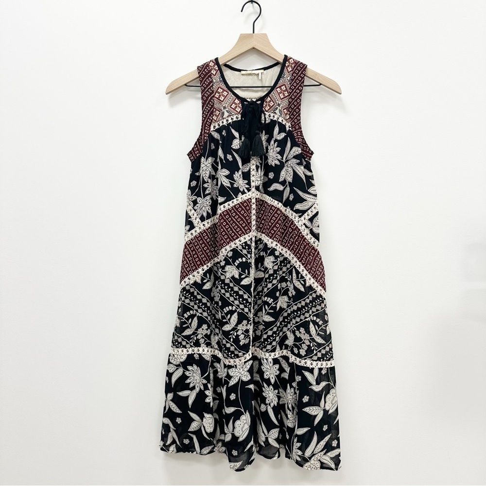Anthropologie Floreat Grasslands Black Floral Midi Dress - 0